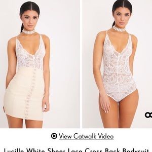White sheer lace cross back bodysuit